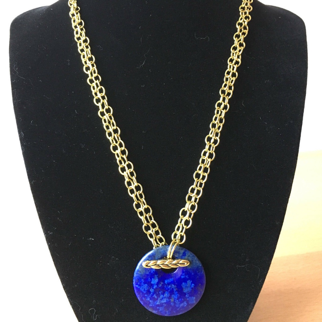 Barse Blue Lapis Round Disc Pendant Brass Necklace 126$